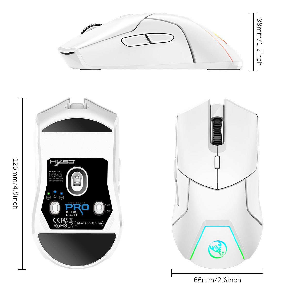 T40 Rechargeable 3-Mode Wireless Bluetooth Gaming Mouse